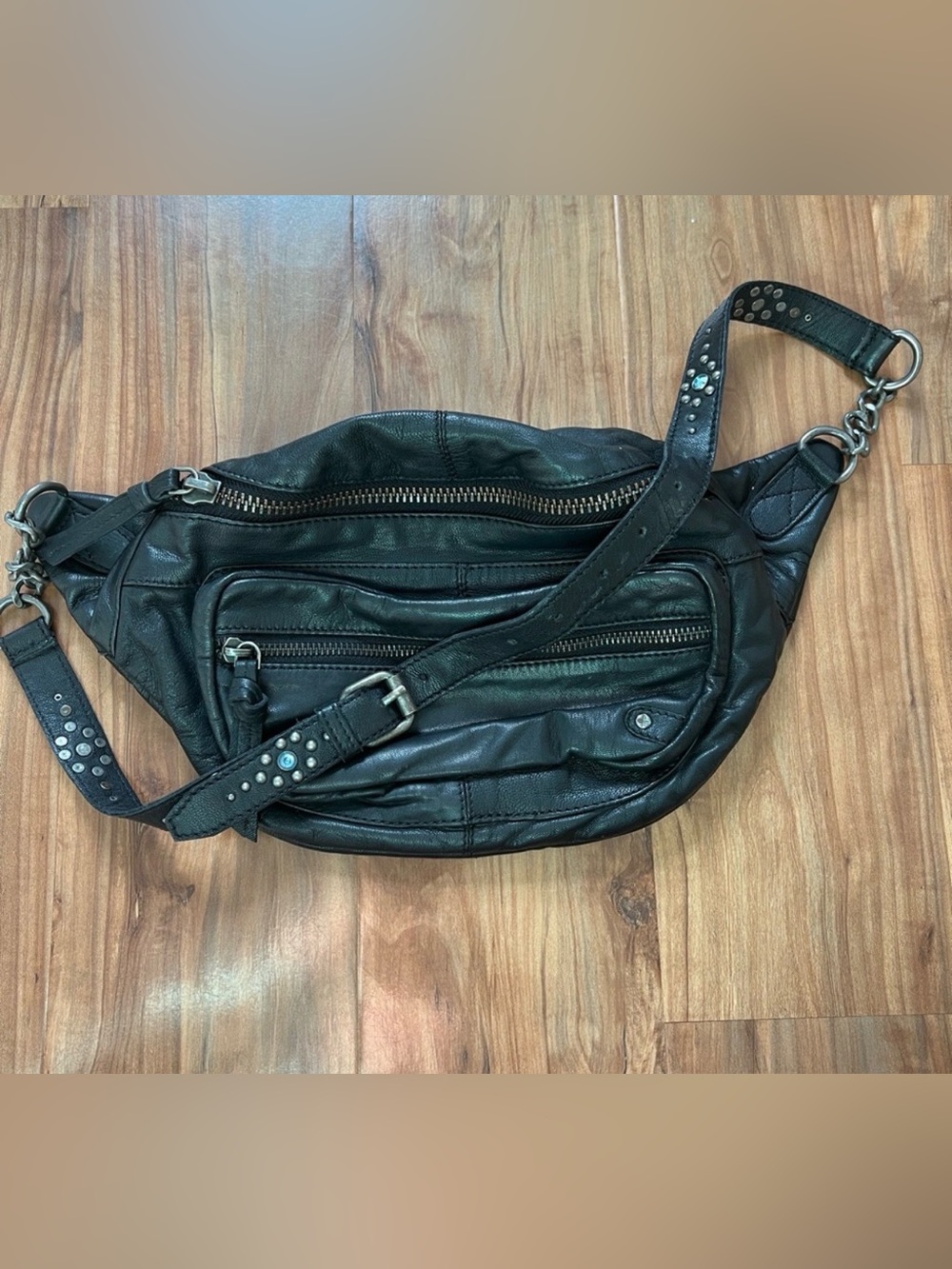 Free People Black Leather Studded Belt Bag